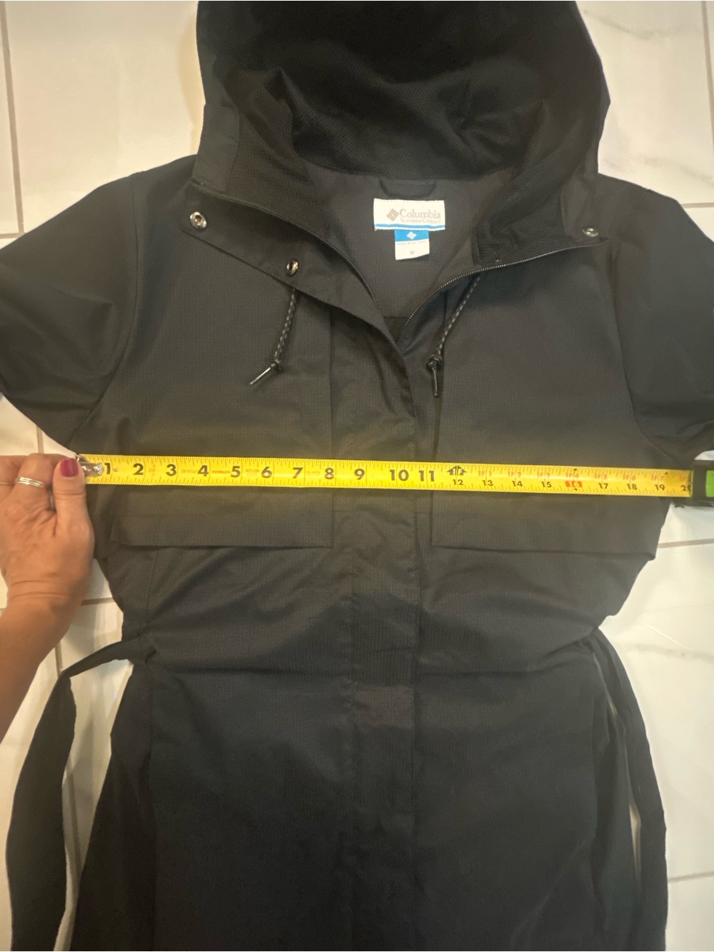 Columbia "Pardon My Trench" Hooded Rain Coat Belted Jacket Black Size Medium - Picture 4 of 9
